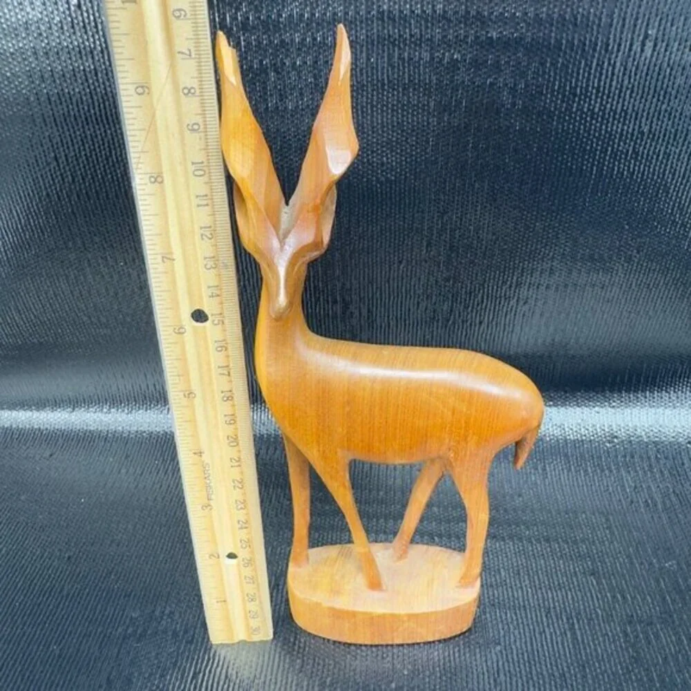 Vintage Hand Carved Wooden Gazelle Antelope Deer Sculpture Figurine Folk Art VTG